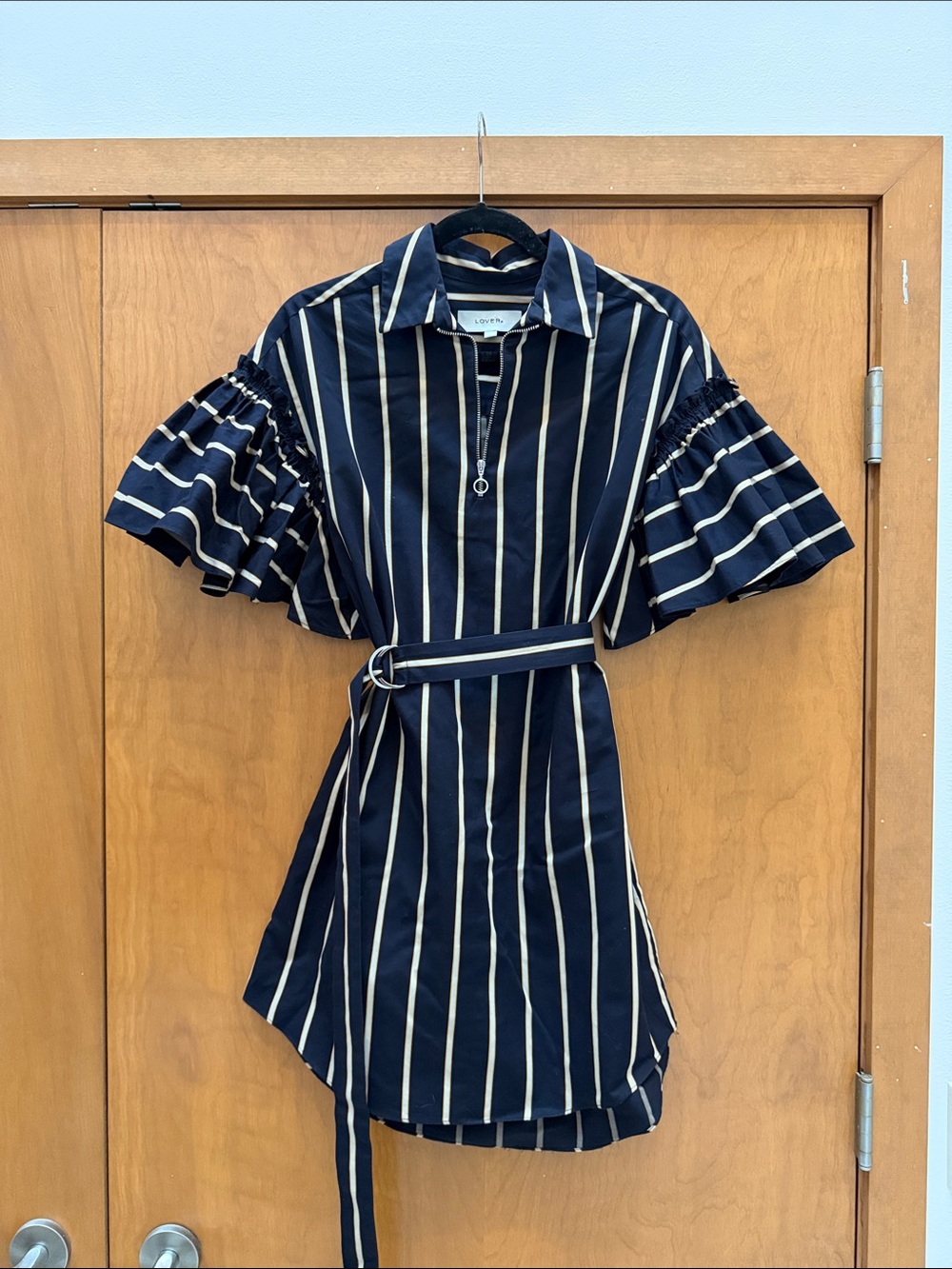 Lover Navy Striped Belted Shirt Dress